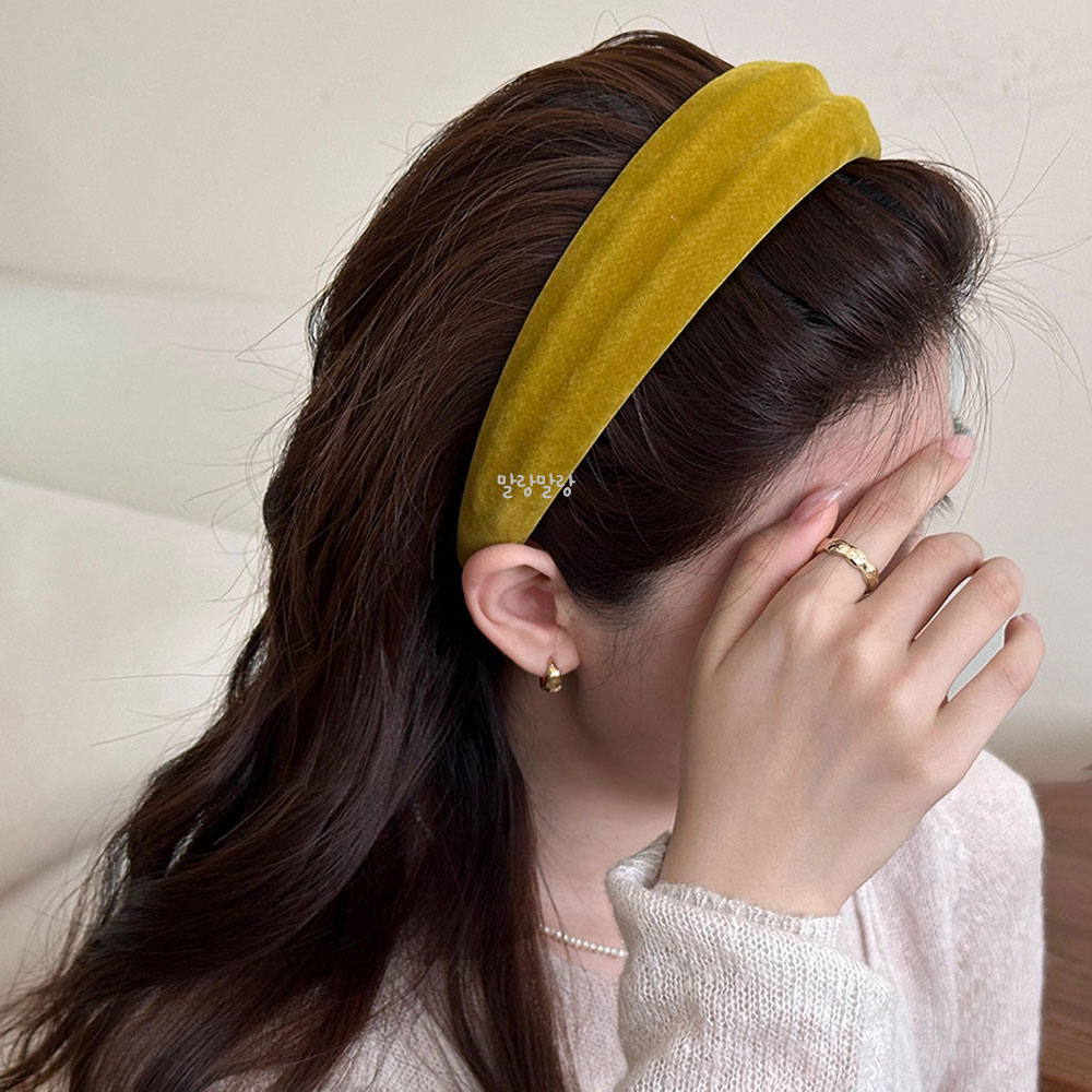 볼륨 와이드 벨벳 헤어밴드 이빨 세안 고급 넓은 겨울 머리띠 - 상세 이미지 3