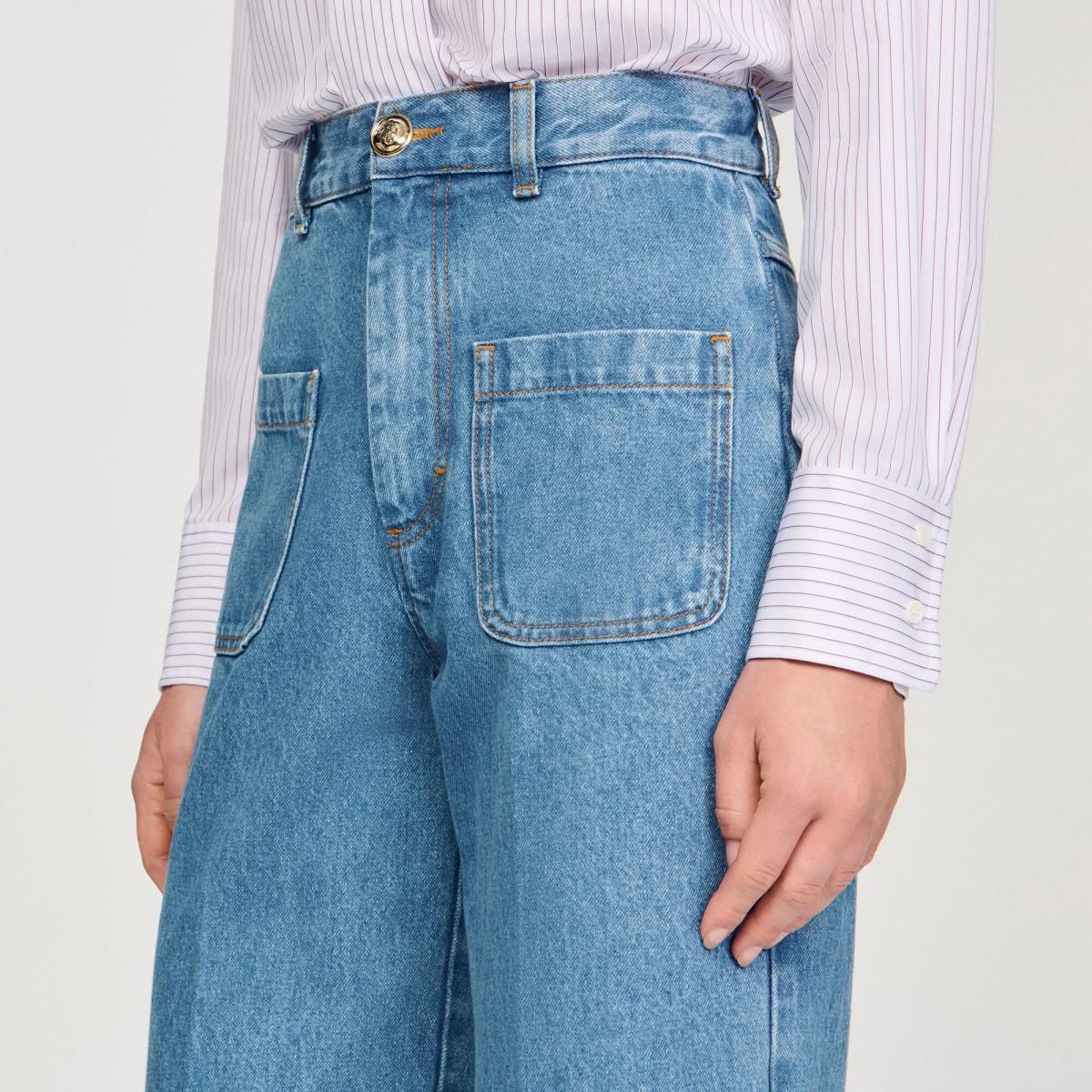 산드로 트렌디 하이웨이스트 와이드핏 연청 데님 팬츠 SFPJE00764_4785 JEANSBLAU - 상세 이미지 5