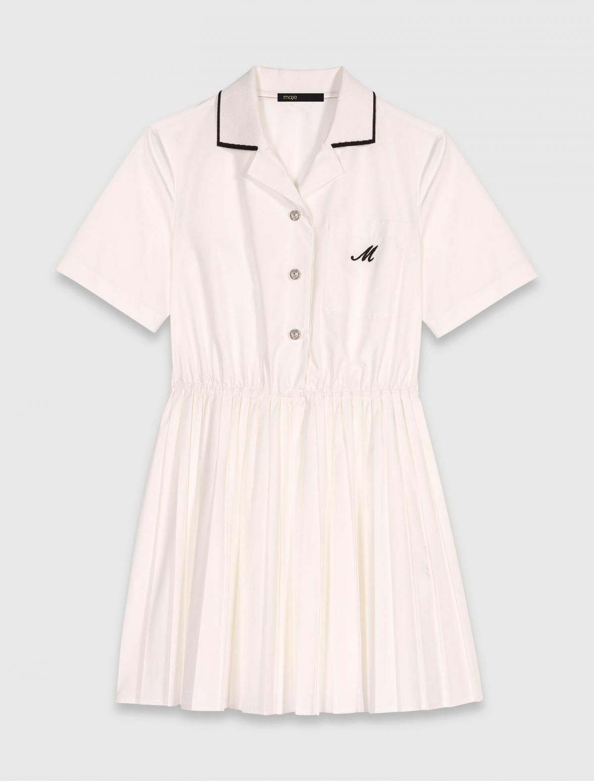 마쥬 반팔 테크니컬 칼라 플리츠 미니 원피스 3661601966507 WEISS - 상품 이미지