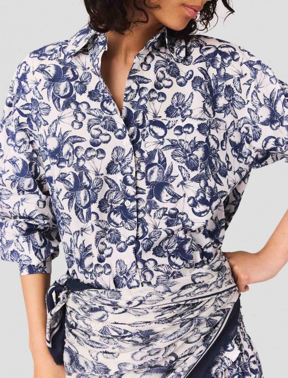 마쥬 프루티 패턴 롱 셔츠 3661601964657 BLEU FRUITS PRINT - 상세 이미지 5