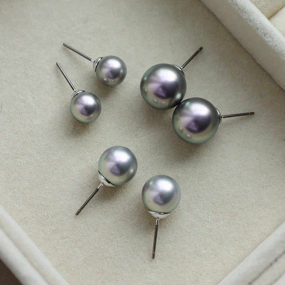 흑진주 귀걸이 국산 EF 핵진주 타히티 아코야 그레이 펄 귀걸이 8mm 10mm 12mm - 상세 이미지 3