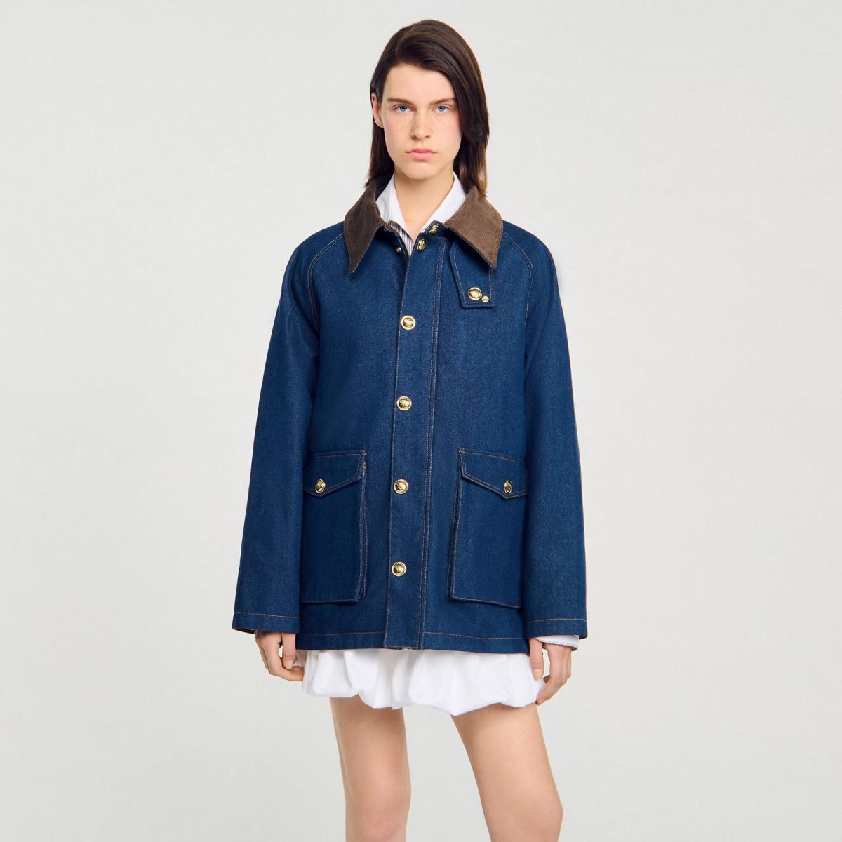 산드로 워크웨어 데님 코듀로이카라 데님재킷 SFPOU00710_4785 JEANSBLAU - 상세 이미지 5