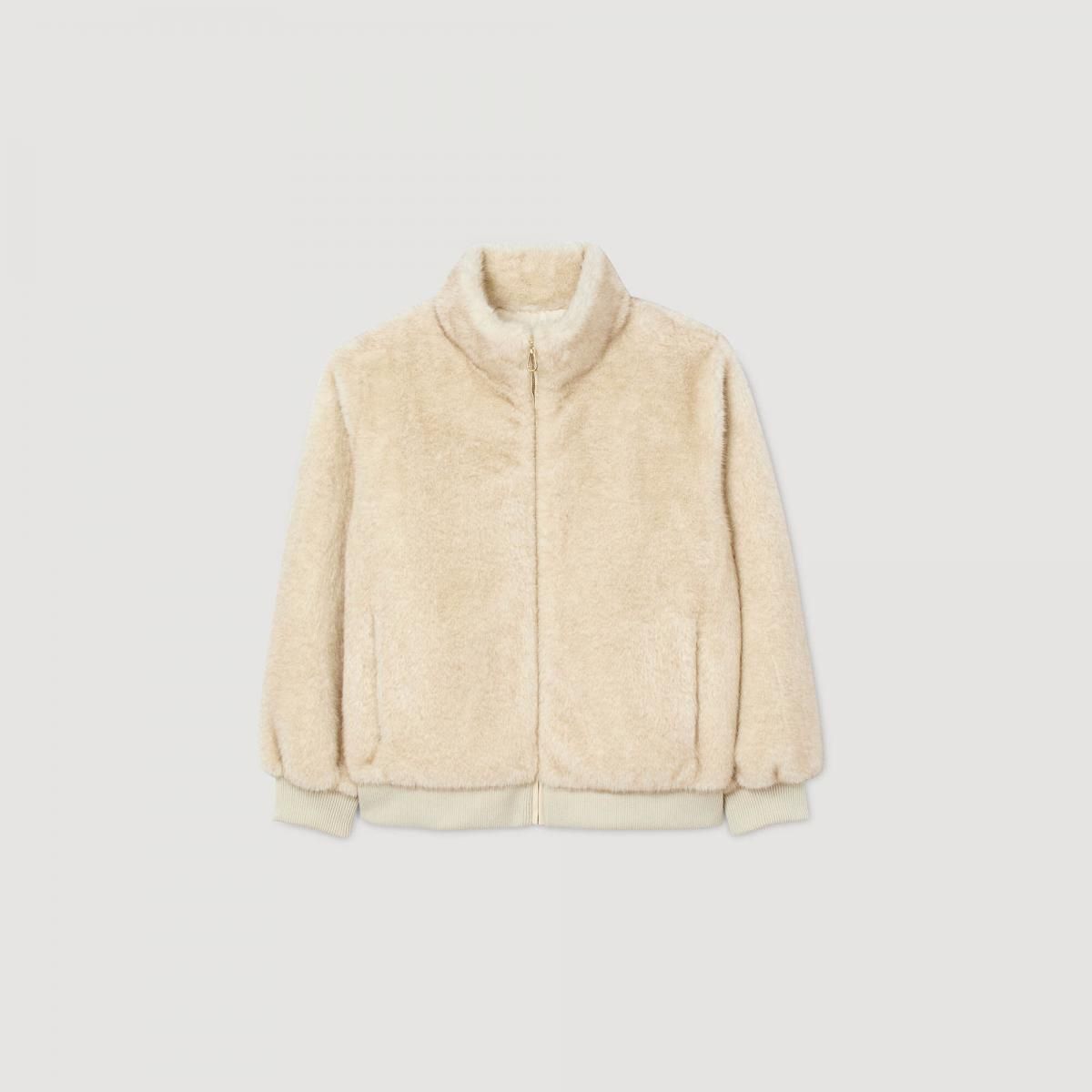 산드로 페이크퍼 하이넥 집업 재킷 SFPOU00578_16 BEIGE - 메인 이미지