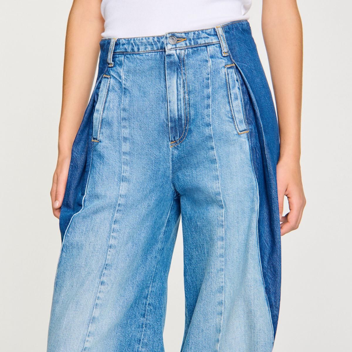 산드로 와이드 데님 배색 와이드 핏 청바지 SFPJE00714_4785 JEANSBLAU - 상세 이미지 4