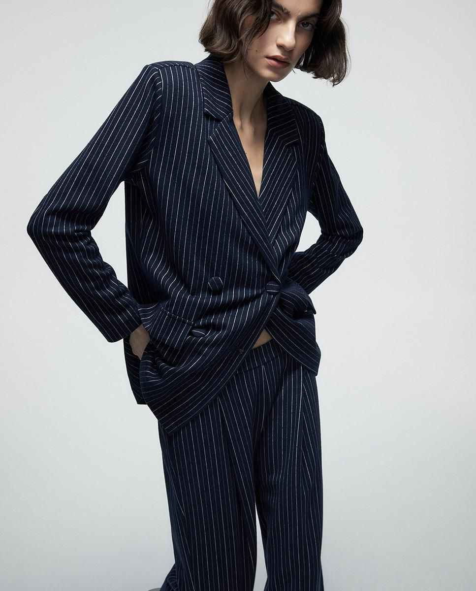 스페라 스트라이프 와이드 핀턱 슬랙스 팬츠 56262006226 AZUL MARINO - 상세 이미지 4