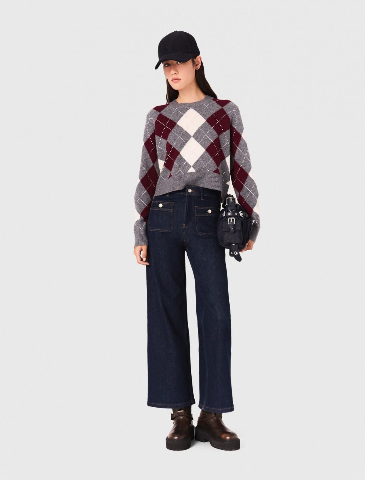 마쥬 아가일 라운드넥 크롭 니트 스웨터 3661601977091 GRIS / BORDEAUX / ECRU - 상세 이미지 2