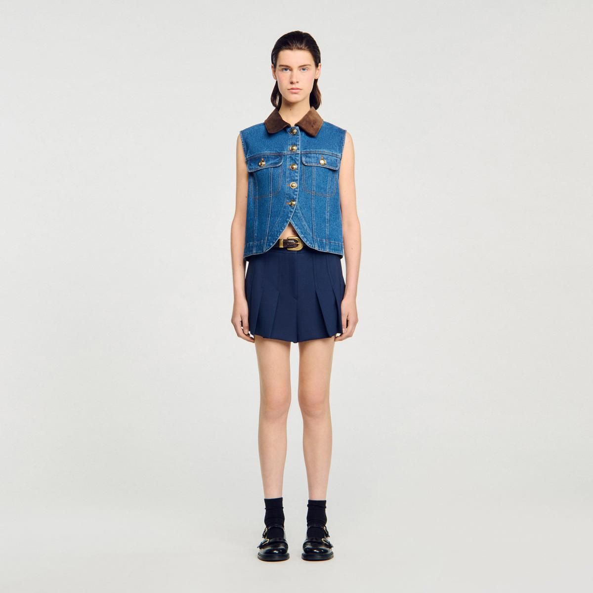 산드로 벨벳카라 데님 베스트 SFPBL01164_4785 JEANSBLAU - 상세 이미지 3