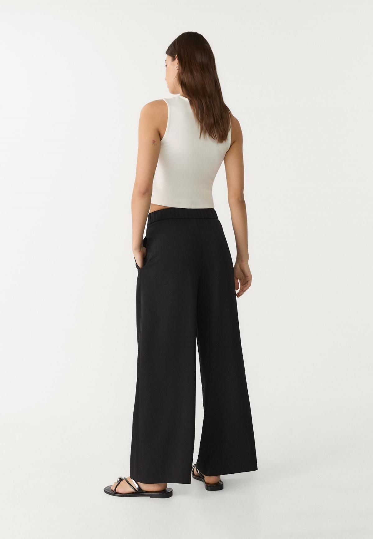 스트라디바리우스 하이웨이스트 테크니컬 와이드 슬랙스 팬츠 1221/230 BLACK - 상세 이미지 5