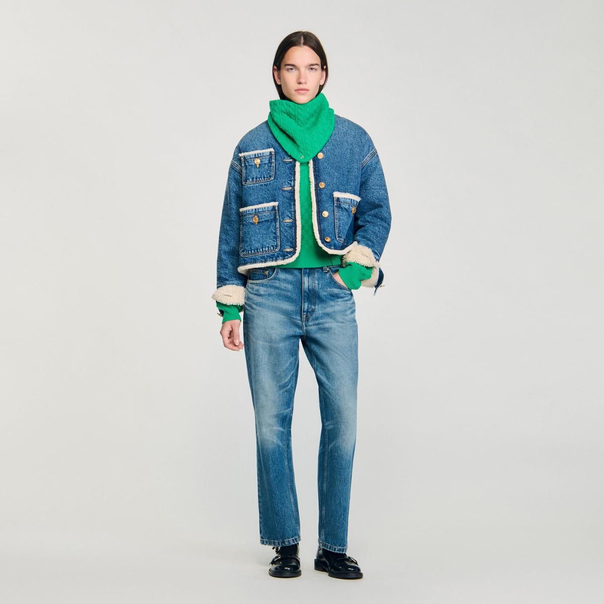 산드로 테크니컬 인조 퍼 안감 데님 재킷 SFPBL01177_4785 JEANSBLAU - 상세 이미지 2
