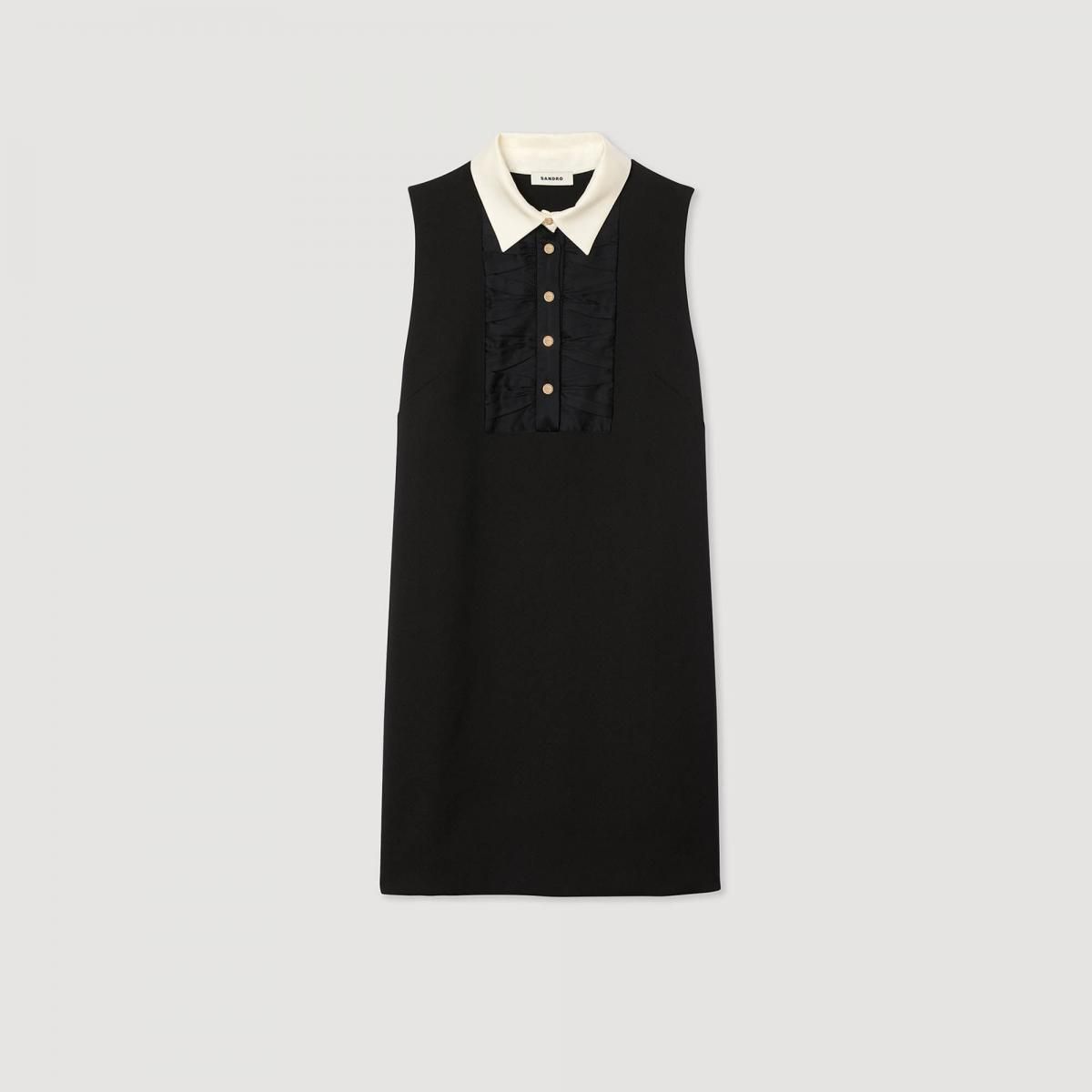 산드로 클래식 배색 카라 미니 원피스 SFPRO04410_20 SCHWARZ - 상품 이미지
