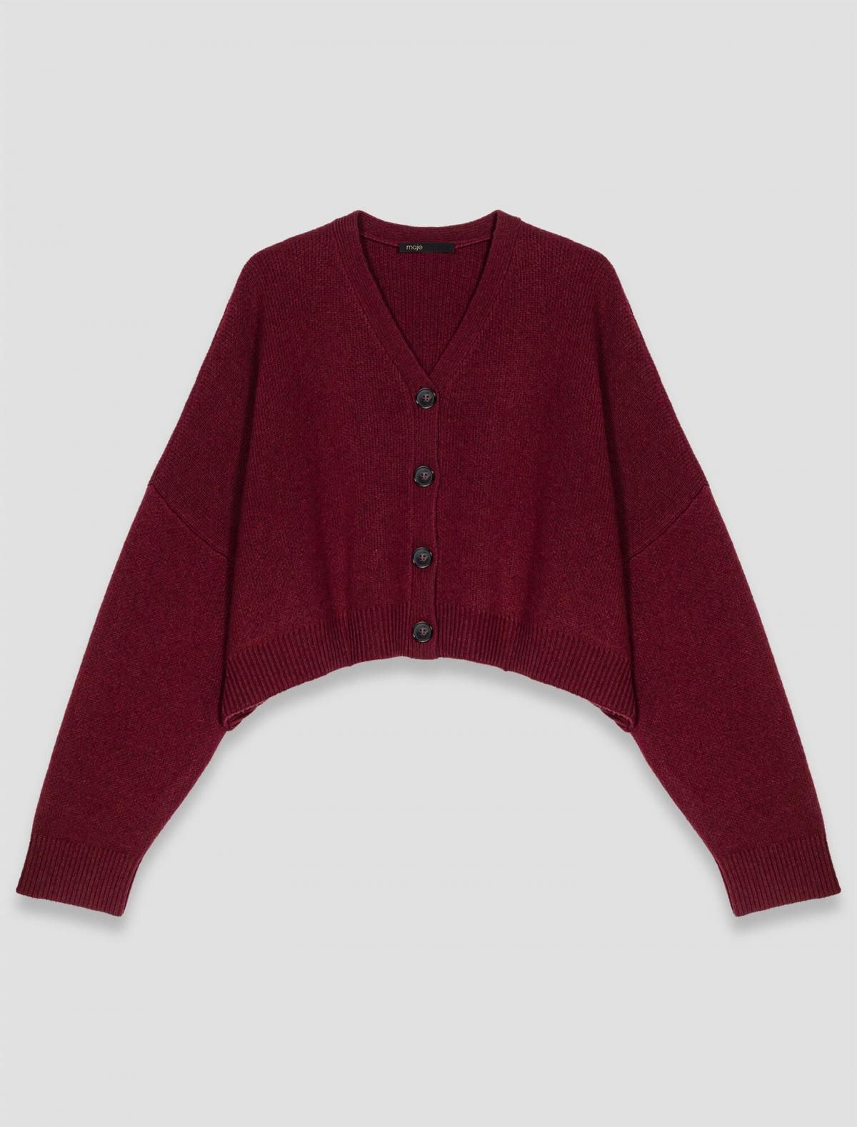 마쥬 버건디 크롭 브이넥 울믹스 테크니컬 카디건 3661601967863 BORDEAUX - 상품 이미지