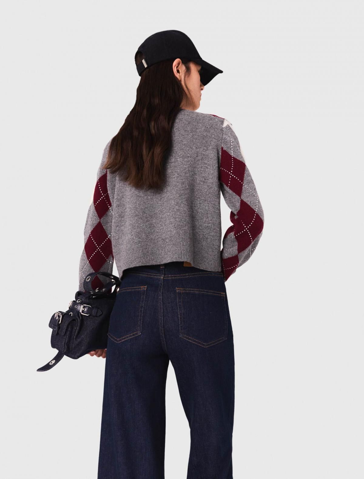 마쥬 아가일 라운드넥 크롭 니트 스웨터 3661601977091 GRIS / BORDEAUX / ECRU - 상세 이미지 4