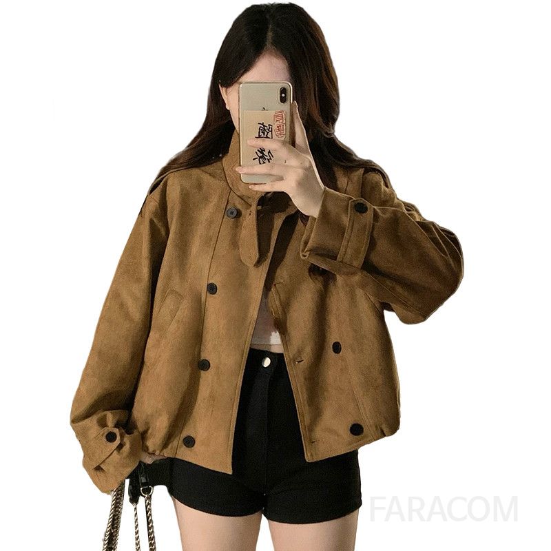 여성 루즈핏 부드러운 카라 크롭 숏 자켓 버튼업 점퍼 빅사이즈 간절기 아우터 데일리룩 하객룩 오피스룩 봄 가을 - 상세 이미지 5