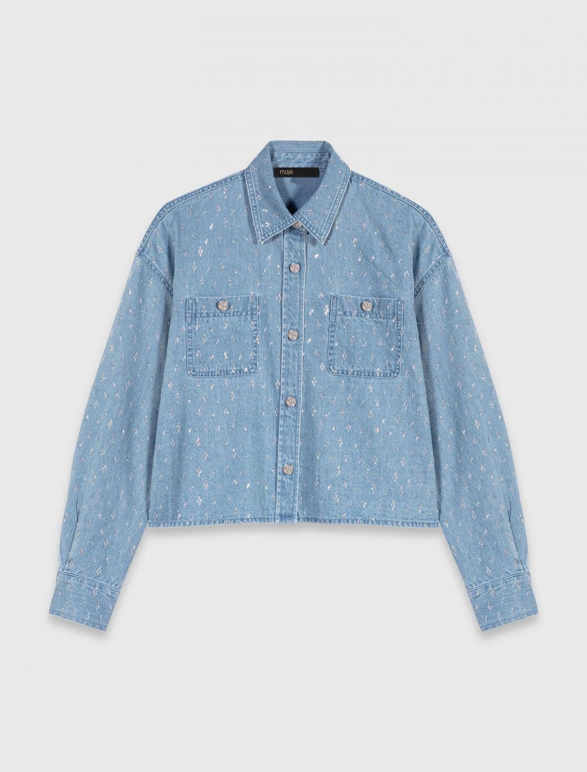 마쥬 크롭 데님 셔츠 스트라스 장식 3661601969386 BLEU DENIM - 메인 이미지