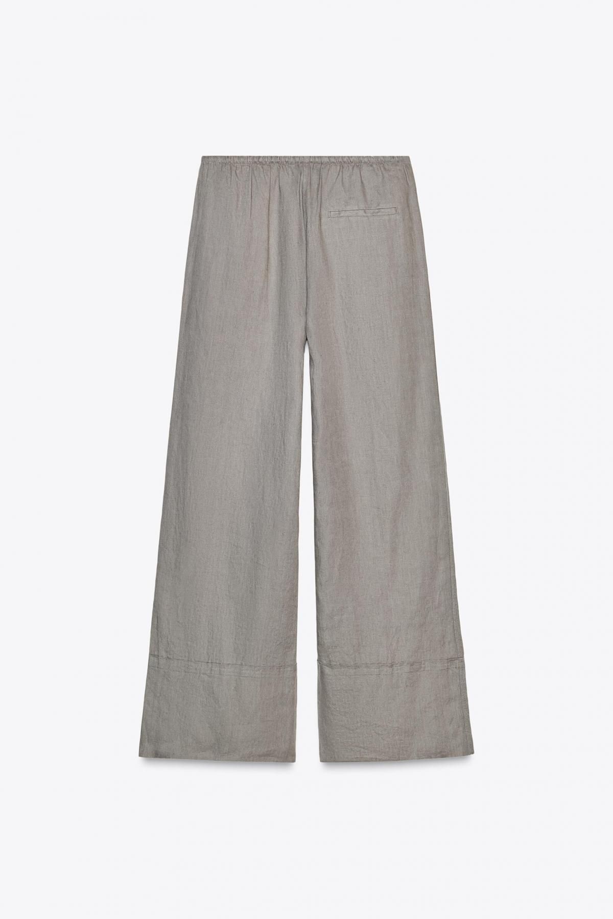 자라 프리미엄 린넨 와이드 팬츠 미드라이즈 드로스트링 4786/091 LIGHT GREY - 상세 이미지 5