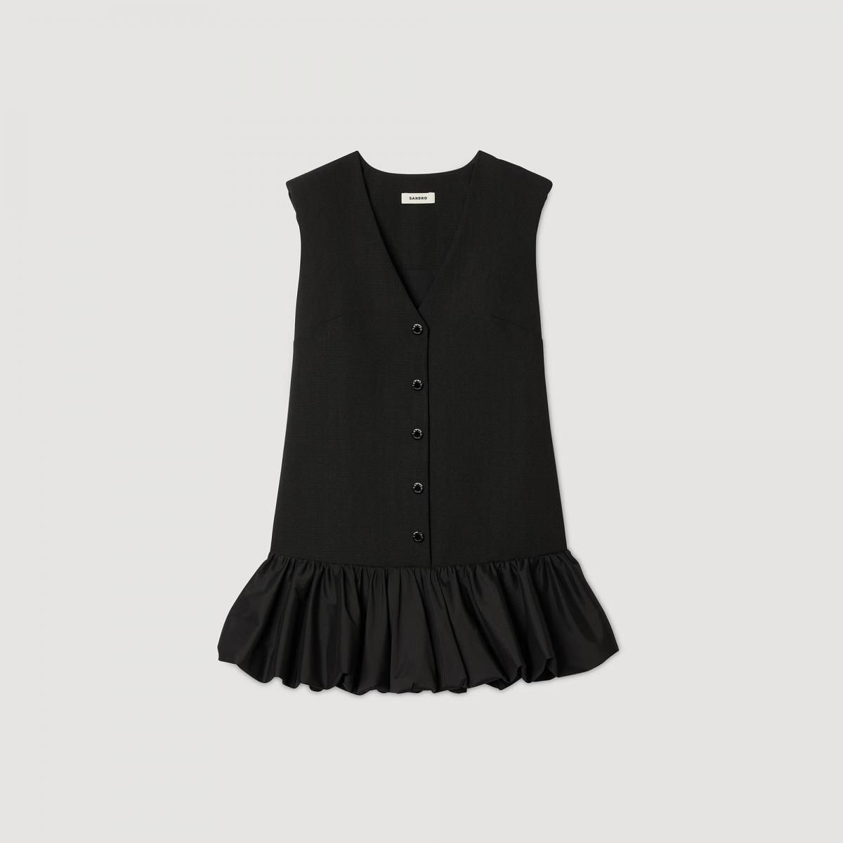 산드로 모던 프릴 미니 브이넥 슬리브리스 원피스 SFPRO04370_20 SCHWARZ - 상품 이미지