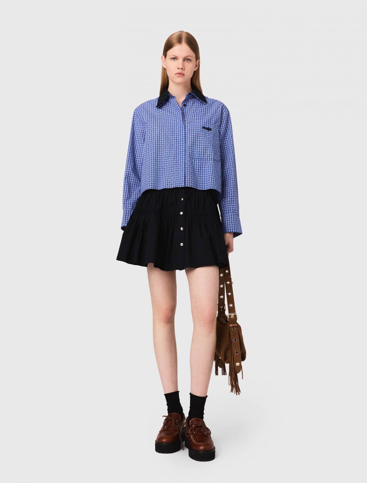 마쥬 탈부착 더블카라 스트라스 디테일 체크 크롭 셔츠 3661601967818 BLEUS CARREAUX STRASS PRINT - 상세 이미지 2