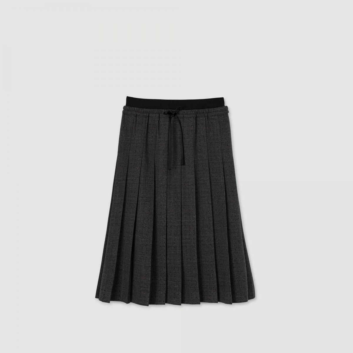 산드로 플리츠 체크 스트라스 롱 스커트 SFPJU01490_B315 GRIS / MARRON - 메인 이미지