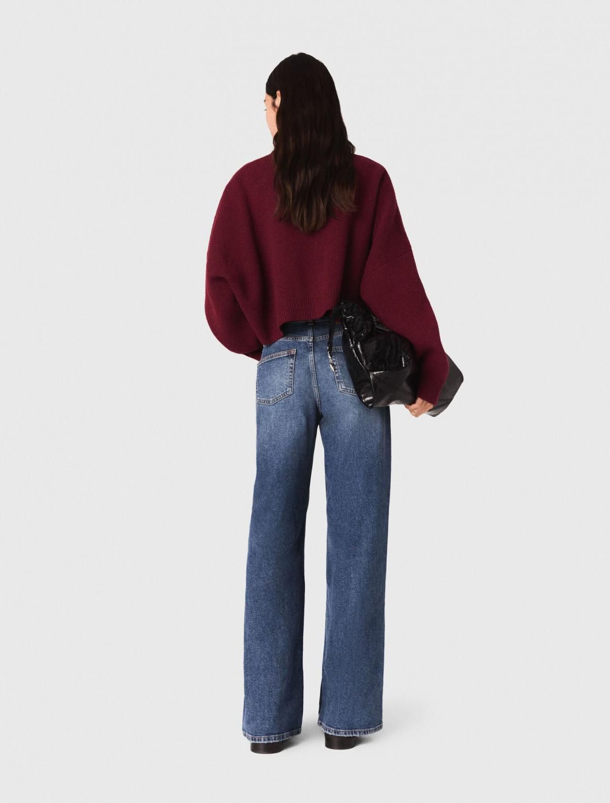 마쥬 버건디 크롭 브이넥 울믹스 테크니컬 카디건 3661601967863 BORDEAUX - 상세 이미지 4