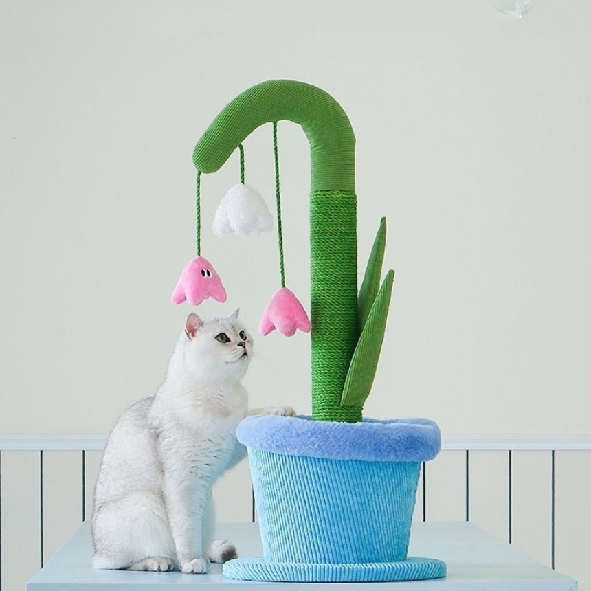 냐오오 고양이 꽃 화분 스크래쳐 스크래처 수직스크래쳐 기둥스크래처 작은캣타워 타워 - 메인 이미지