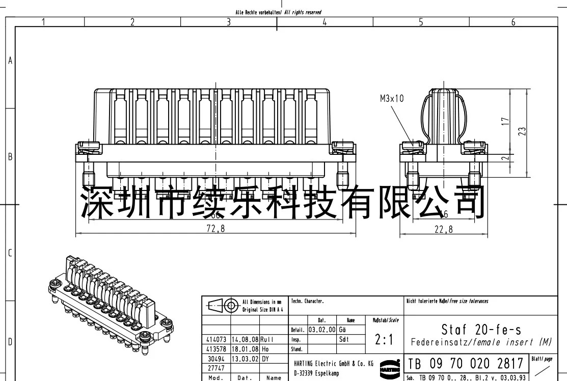 Staf-20-Pos-F STAF-20-FE-S 09700202817 HARTING 커넥터