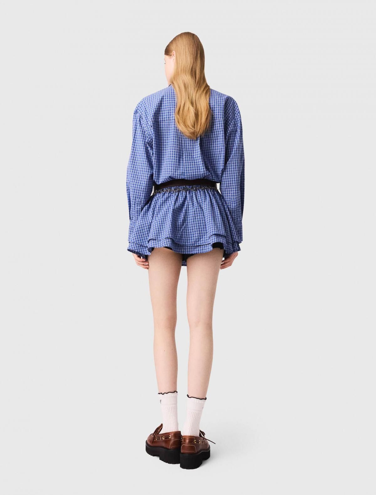 마쥬 체크패턴 스트레치 코튼 스트라스 셔츠 미니 원피스 3661601969522 BLEUS CARREAUX STRASS PRINT - 상세 이미지 4