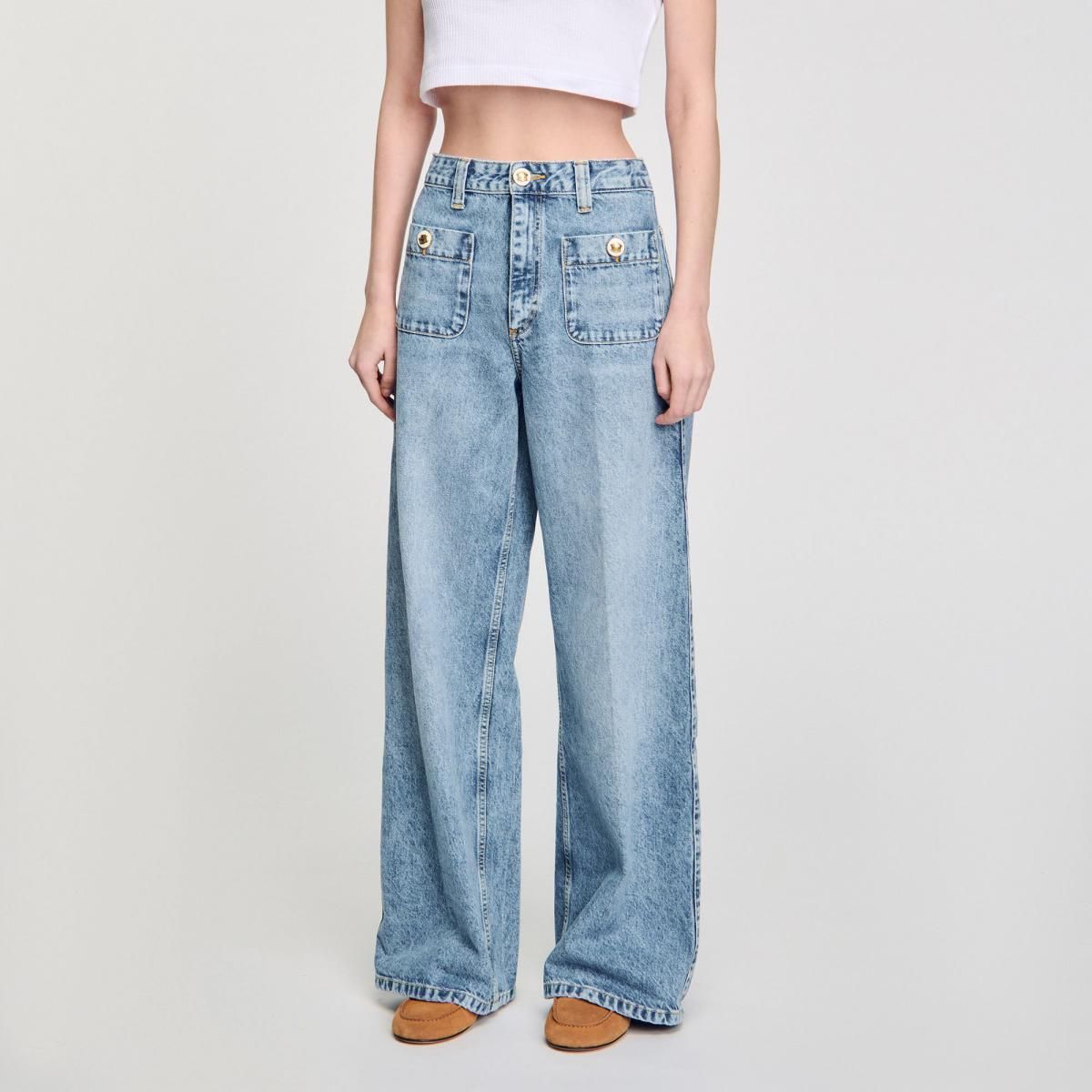 산드로 트렌디 와이드핏 연청 워시드 청바지 SFPJE00732_4785 JEANSBLAU - 메인 이미지