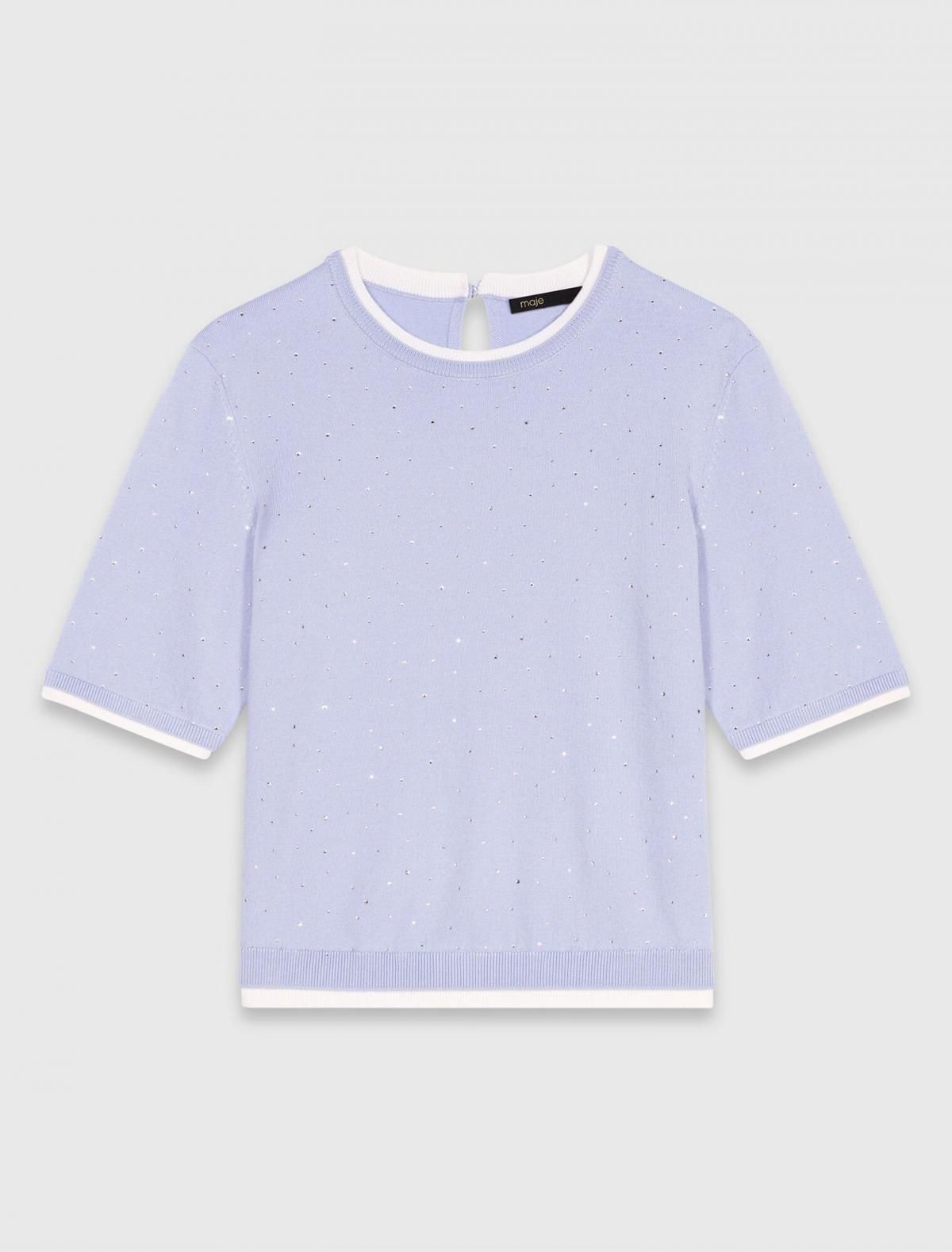 마쥬 크리스탈 스트라스 라운드넥 울 니트 반팔 스웨터 3661601963865 BLAU - 상품 이미지