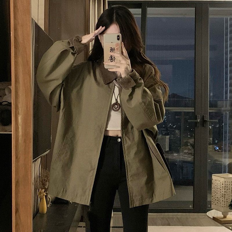 여성 빅사이즈 카라 오버핏 루즈핏 바람막이 자켓 점퍼 아우터 데일리 간절기 코디 봄 가을 - 상세 이미지 2