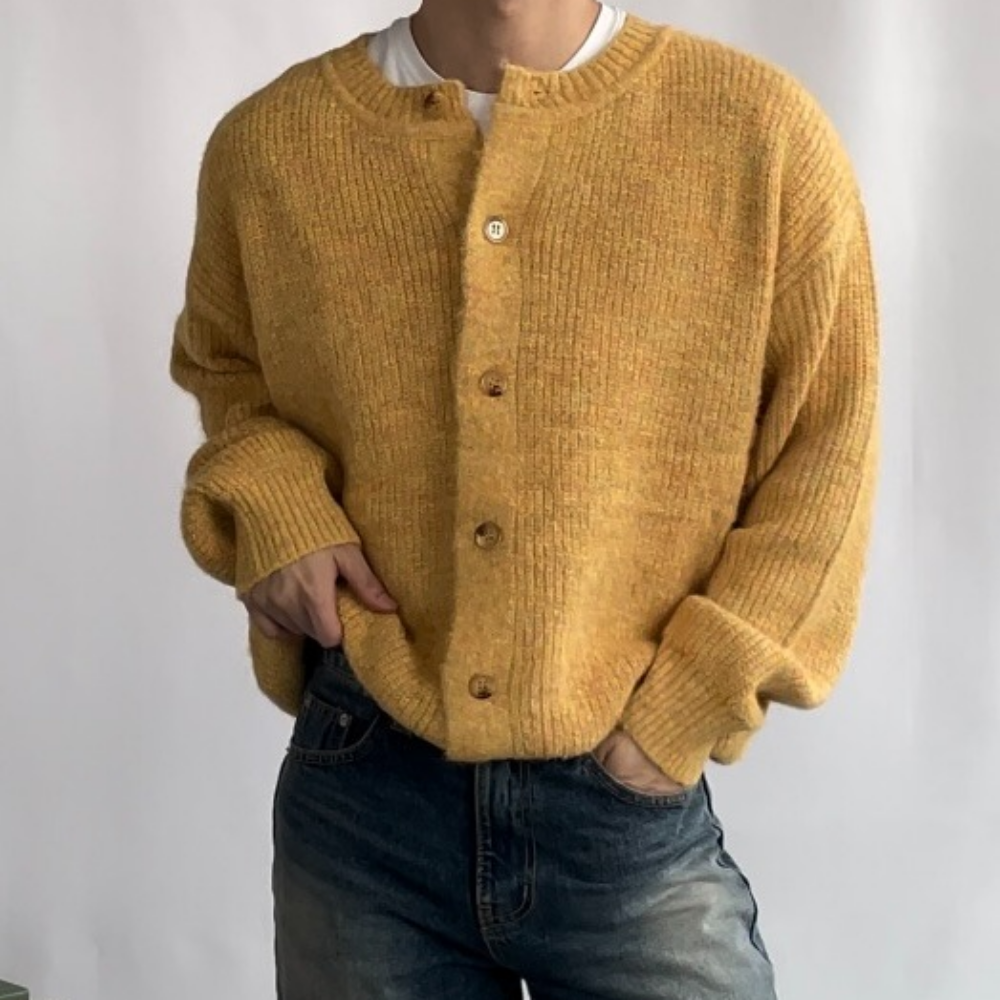 남자 가디건 울 라운드 오버핏 하찌 니트 커플가디건 봄 가을 겨울 - 상세 이미지 4