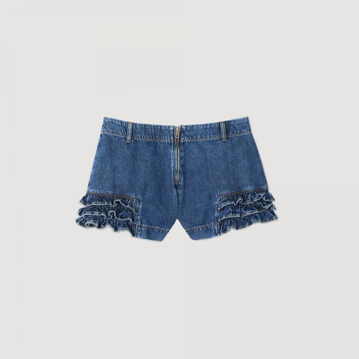 산드로 러플 데님 반바지 미디웨이스트 SFPSH00537_4785 JEANSBLAU - 상품 이미지