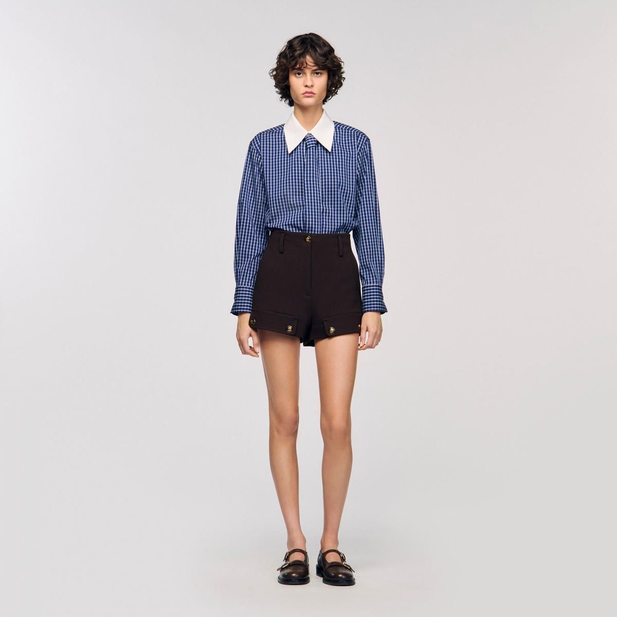 산드로 클래식 체크 긴팔 셔츠 탈부착 넥타이 SFPCM01514_420 BLAU/SCHWARZ - 상세 이미지 2