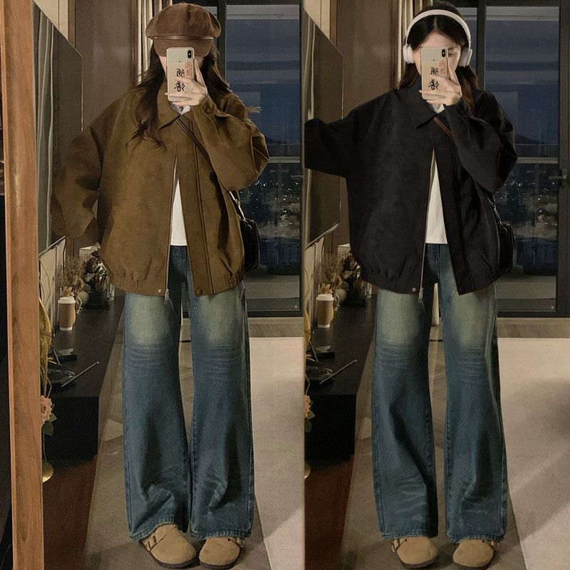 여성 빅사이즈 오버핏 루즈핏 카라넥 트윌 자켓 점퍼 항공 점퍼 간절기 아우터 봄 가을 데일리 캐주얼룩 - 상세 이미지 3