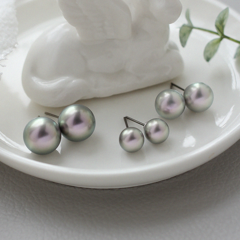 흑진주 귀걸이 국산 EF 핵진주 타히티 아코야 그레이 펄 귀걸이 8mm 10mm 12mm - 상세 이미지 2