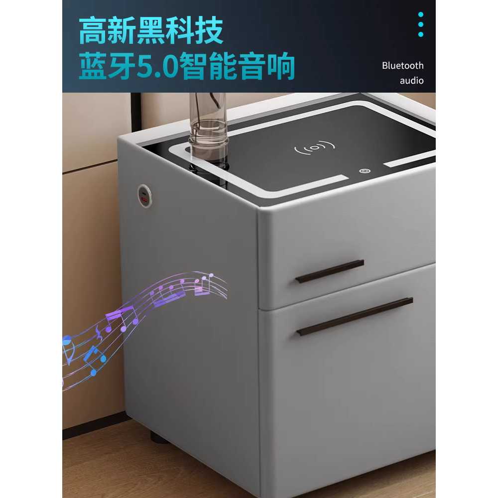 스마트 협탁 금고 침대옆 서랍형 비밀 수납 보안함 세이프 그레이 35CM (무선+USB) - 상세 이미지 3