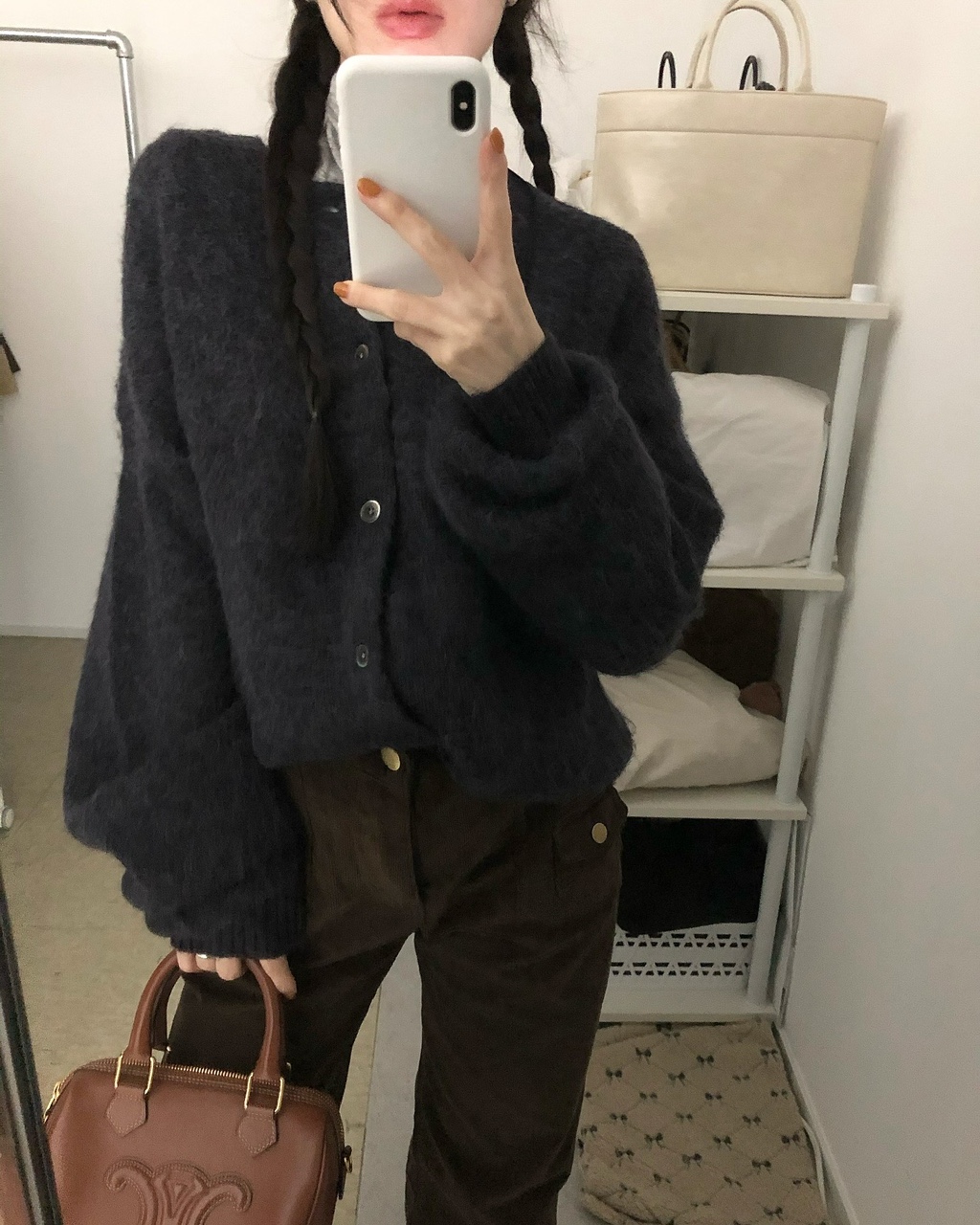 웨퍼 여성 울 모헤어 루즈핏 가디건 - 상세 이미지 3