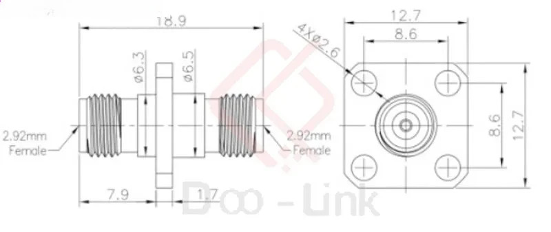 RF 밀리미터파 2.92mm 암-2.92 암 40G 어댑터 4홀 플랜지 2.92-KFK