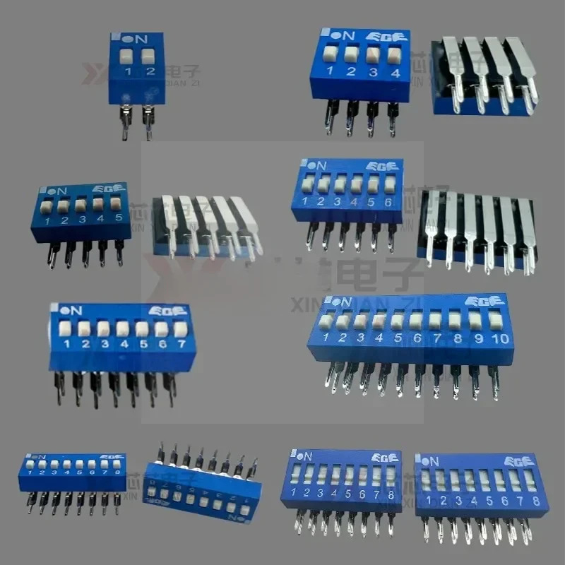 20PCS EDG104LRA33 실버 풋 8 위치 4-5 플랫 핸들 90도 구부러진 발 딥 스위치