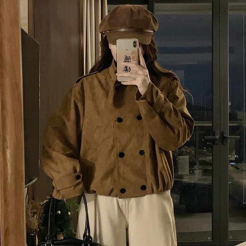 여성 루즈핏 부드러운 카라 크롭 숏 자켓 버튼업 점퍼 빅사이즈 간절기 아우터 데일리룩 하객룩 오피스룩 봄 가을 - 상세 이미지 2