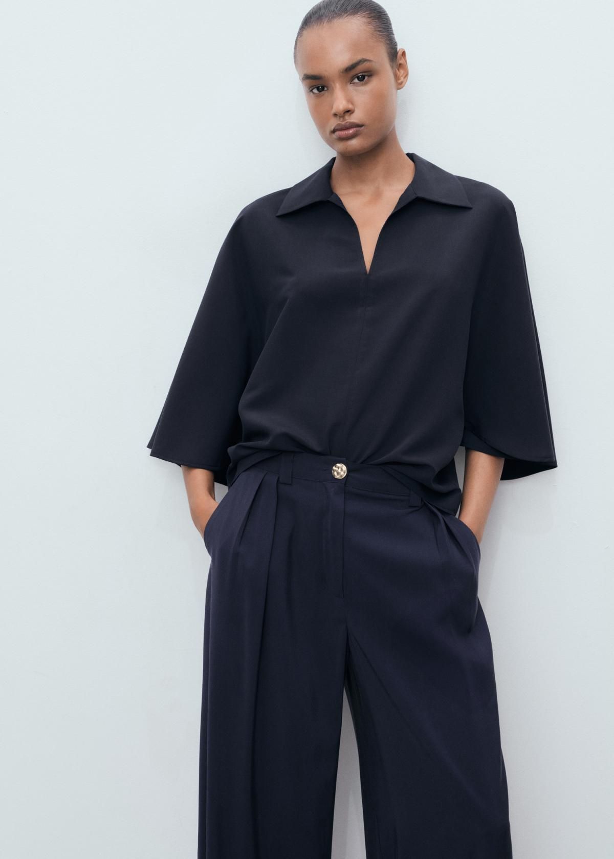 망고 테크니컬 하이웨이스트 와이드 슬랙스 팬츠 17074087 AZUL MARINO - 상세 이미지 4