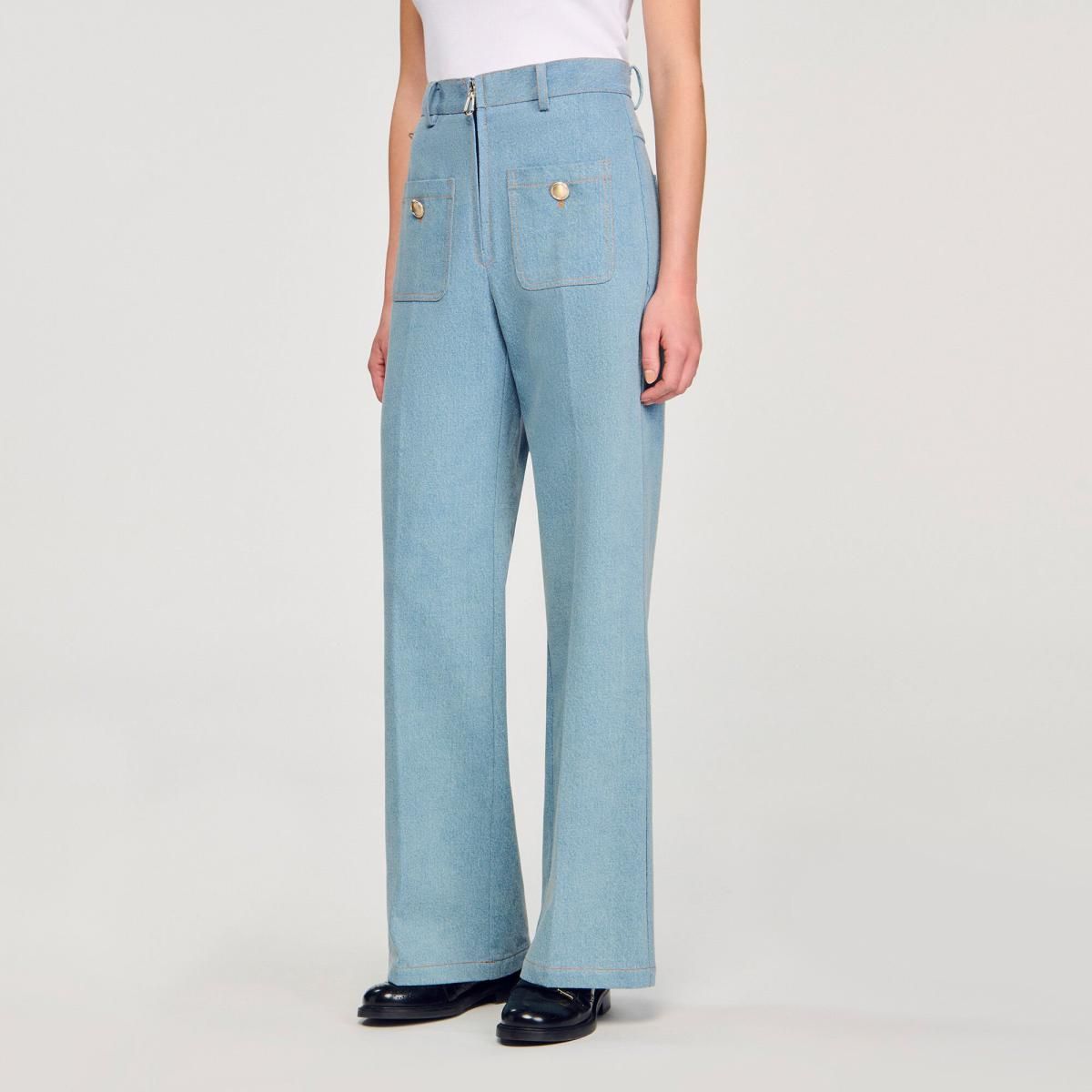 산드로 트렌디 데님 하이웨이스트 와이드핏 청바지 SFPJE00773_4785 JEANSBLAU - 상품 이미지