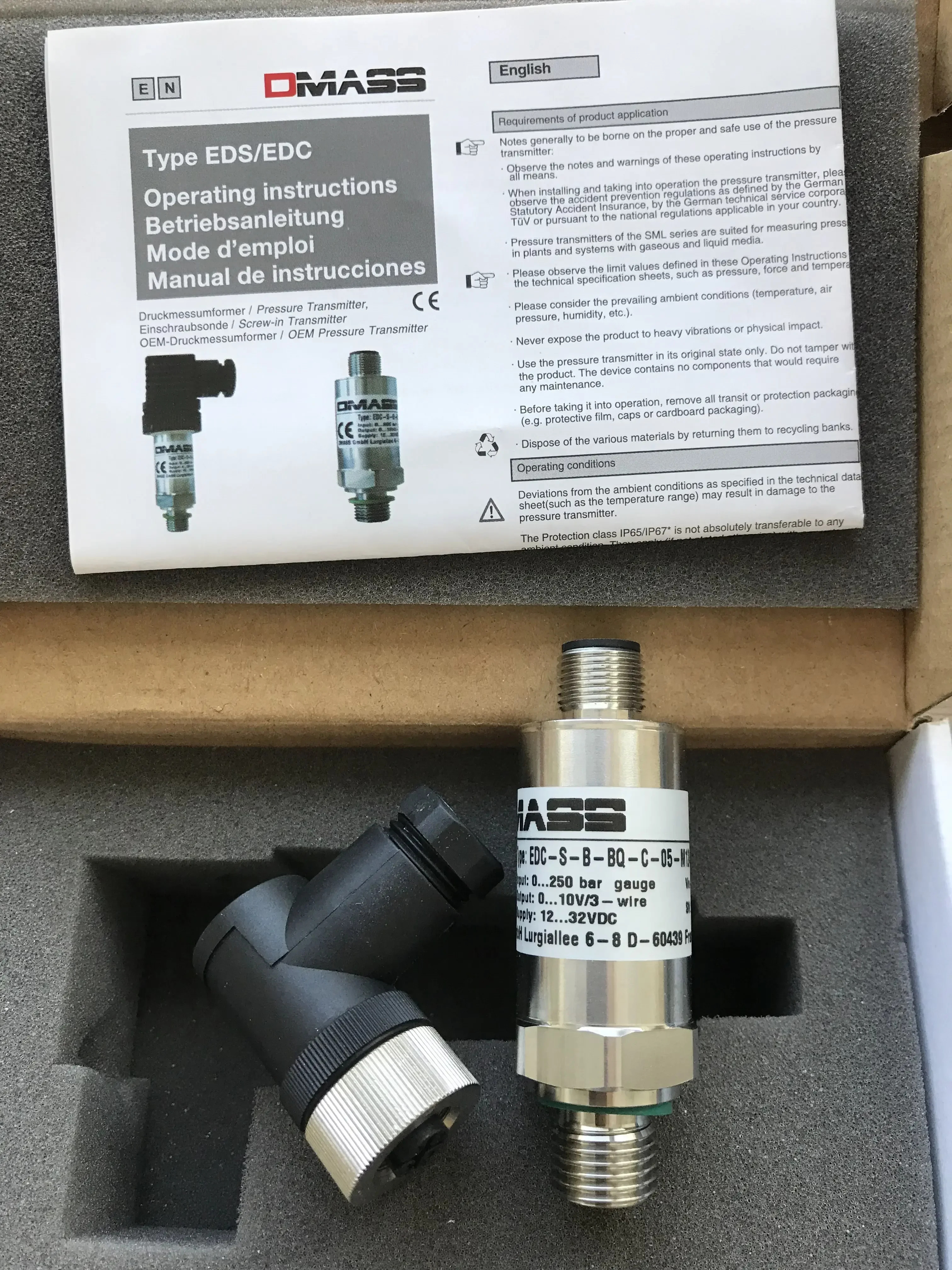 압력센서 압력 트랜스미터 EDC-K-B-BQ-05 250bar 0-10V