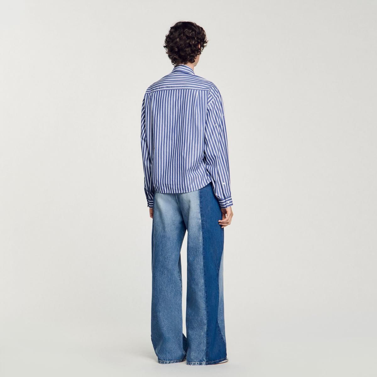 산드로 진주 스트라스 장식 스트라이프 테크니컬 코튼 긴팔 셔츠 SFPCM01330_47 BLAU 이미지 7