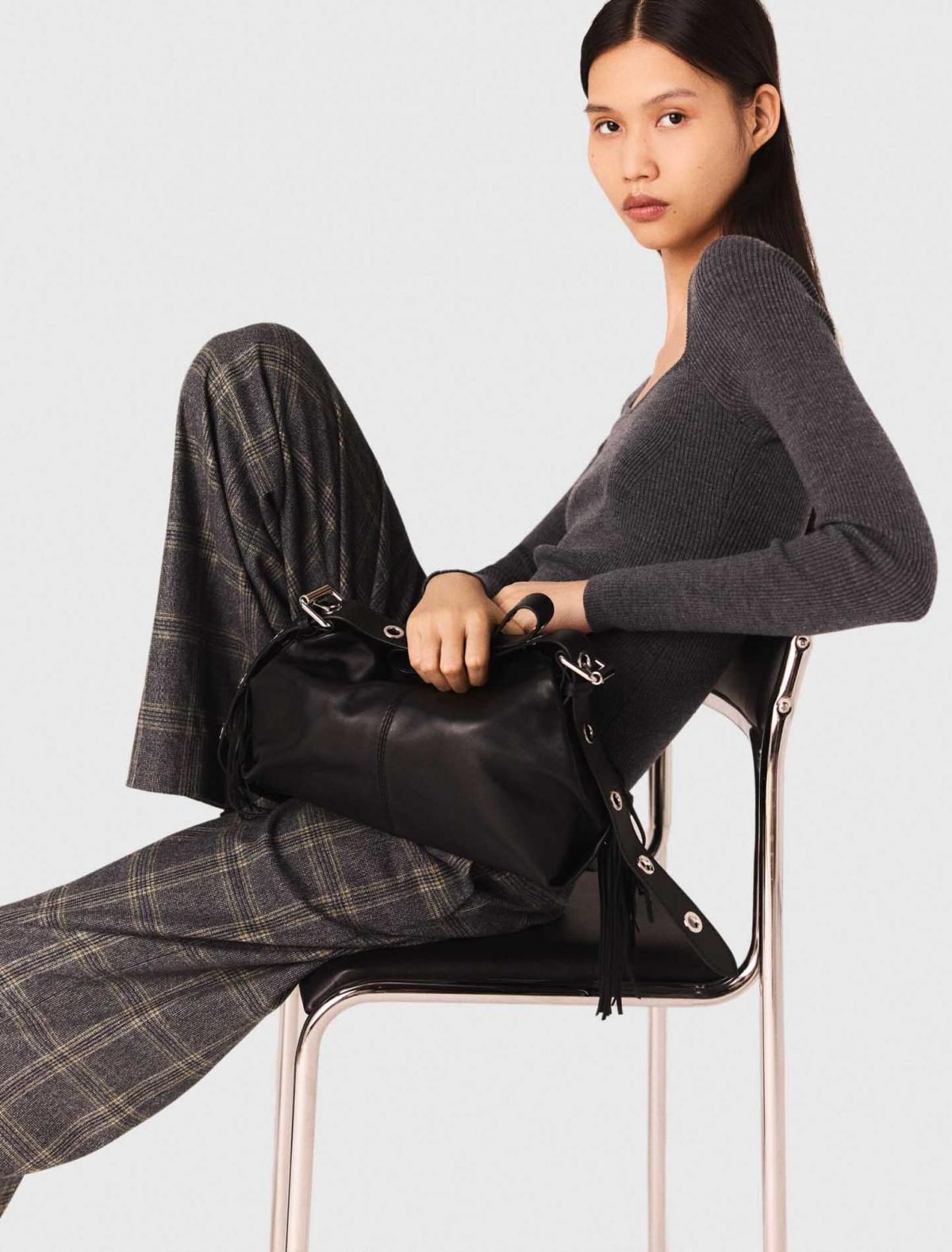 마쥬 체크 와이드 테일러드 슬랙스 팬츠 3661601982293 GRAU - 상세 이미지 5