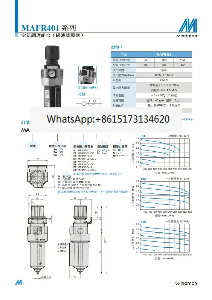 압력 조절 필터 MAFR401-10A D-CD 대만 Jinqi Mindman