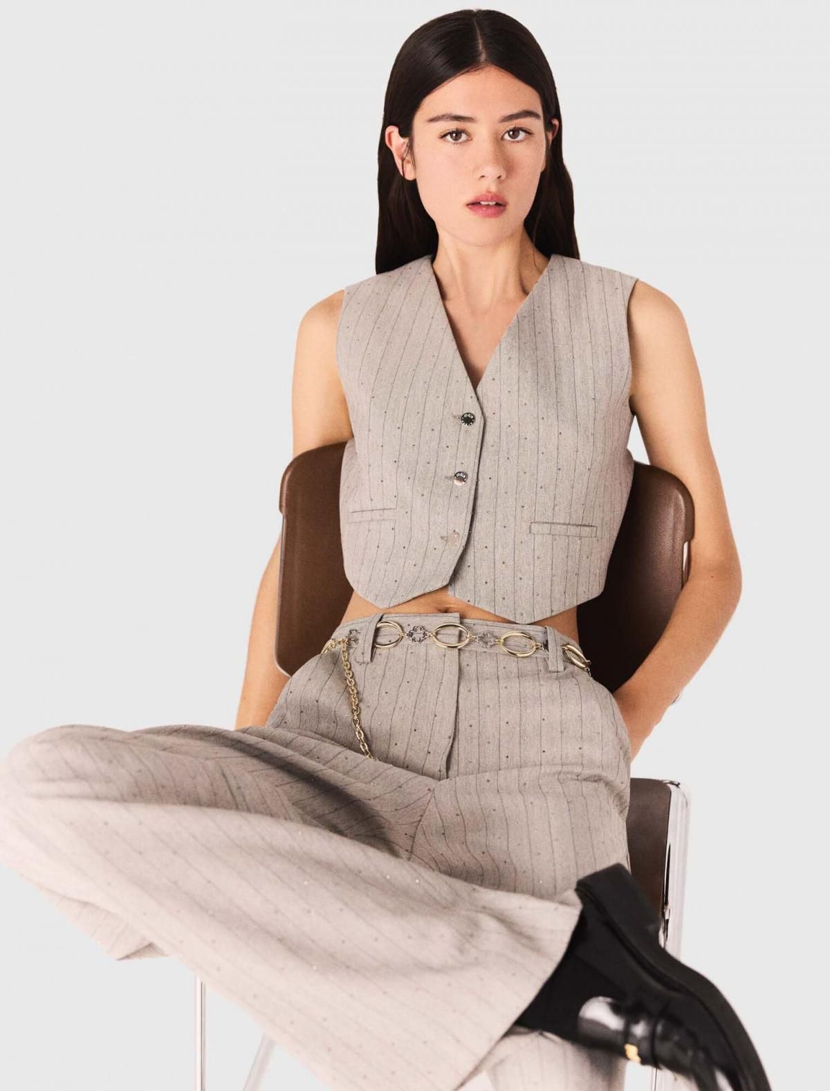 마쥬 글리터 스트라스 와이드 테일러드 정장 팬츠 3661601969577 HELLGRAU - 상세 이미지 5