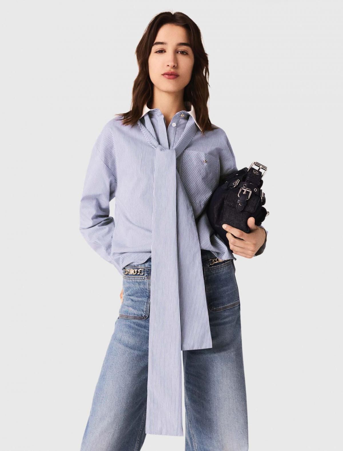 마쥬 스트라이프 라발리에 칼라 블라우스 3661601983313 HELLBLAU - 상세 이미지 5
