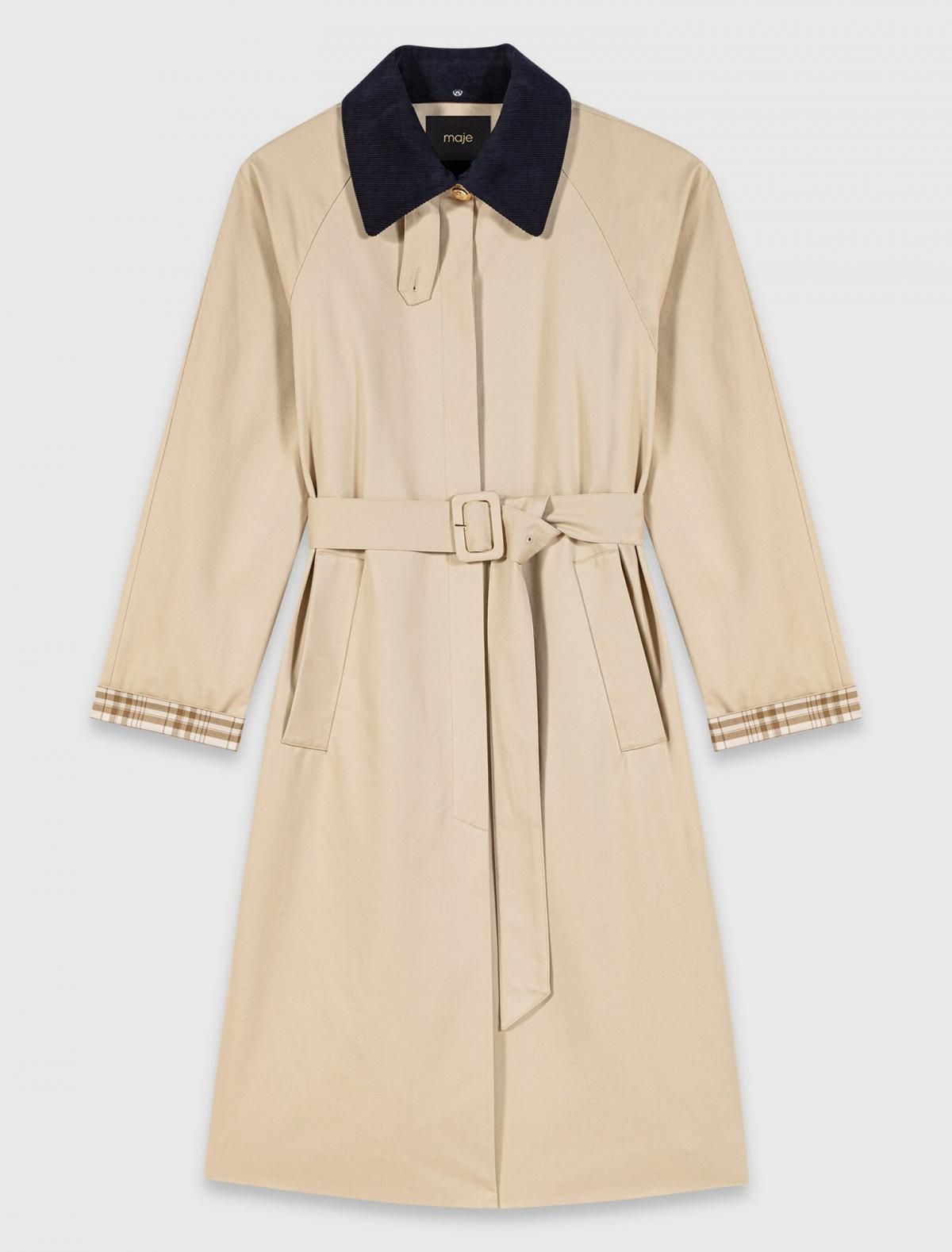 마쥬 테크니컬 배색 소매 벨티드 롱 트렌치코트 3661601971686 BEIGE - 상품 이미지