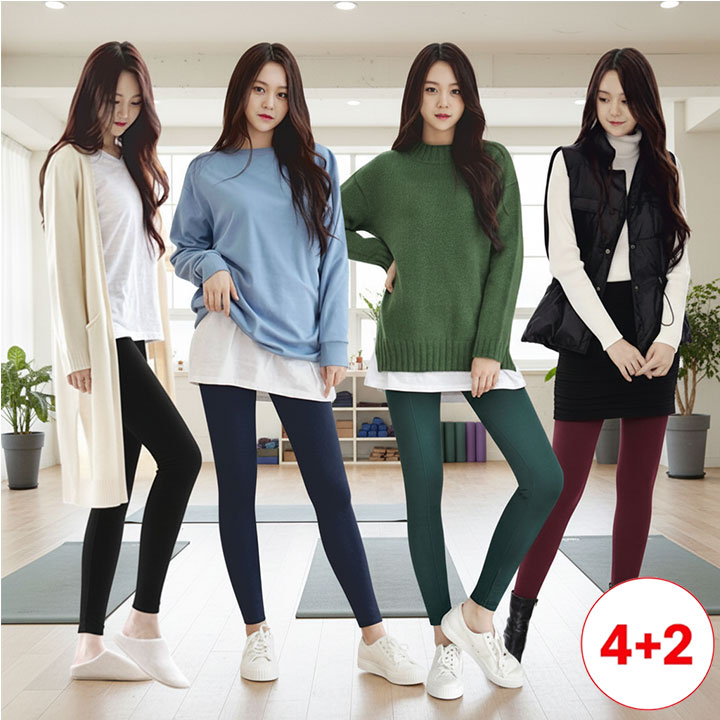 란스코 4+2 여성 군살커버 기모 레깅스 4컬러 + 물결무늬 미니 스커트 2컬러 세트 - 상품 이미지