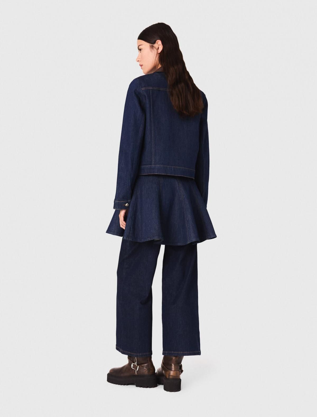 마쥬 배색 칼라 데님 크롭 재킷 인조 가죽 3661601968952 MARINE - 상세 이미지 4
